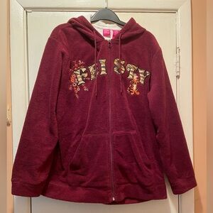 Disney Tigger 68 Varsity Maroon Fleece Zip Up Hoodie Jacket Womens L